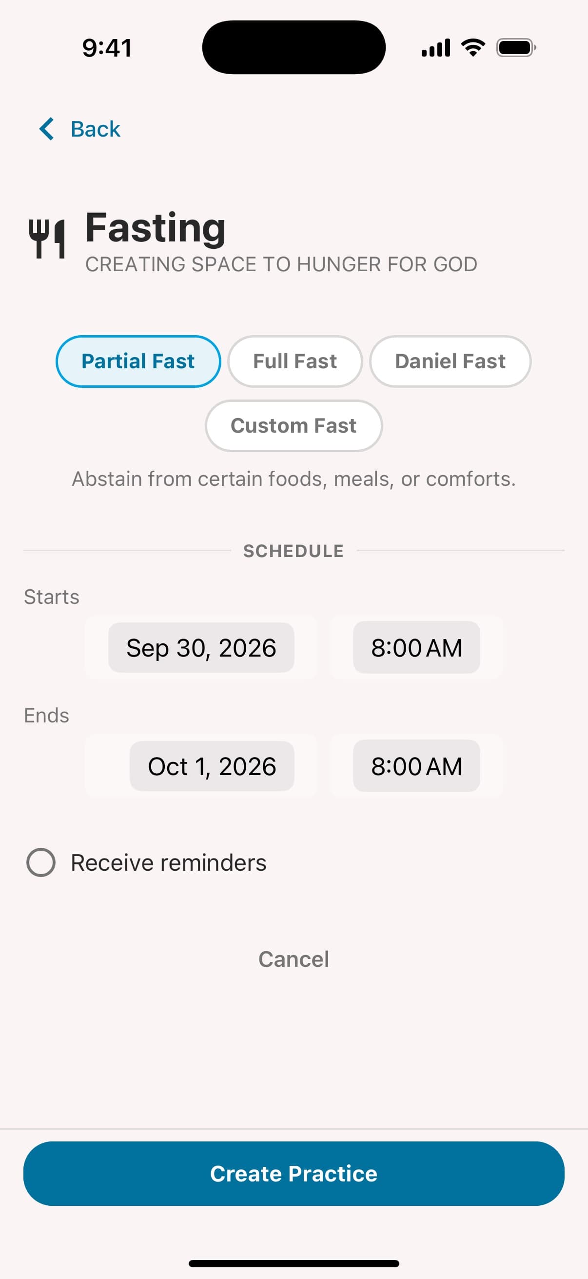 The fasting planner with partial, full, Daniel, and custom fasts